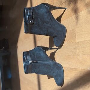 TOD's Black Suede and Leather Buckle Detail Ankle Booties, US 7.5